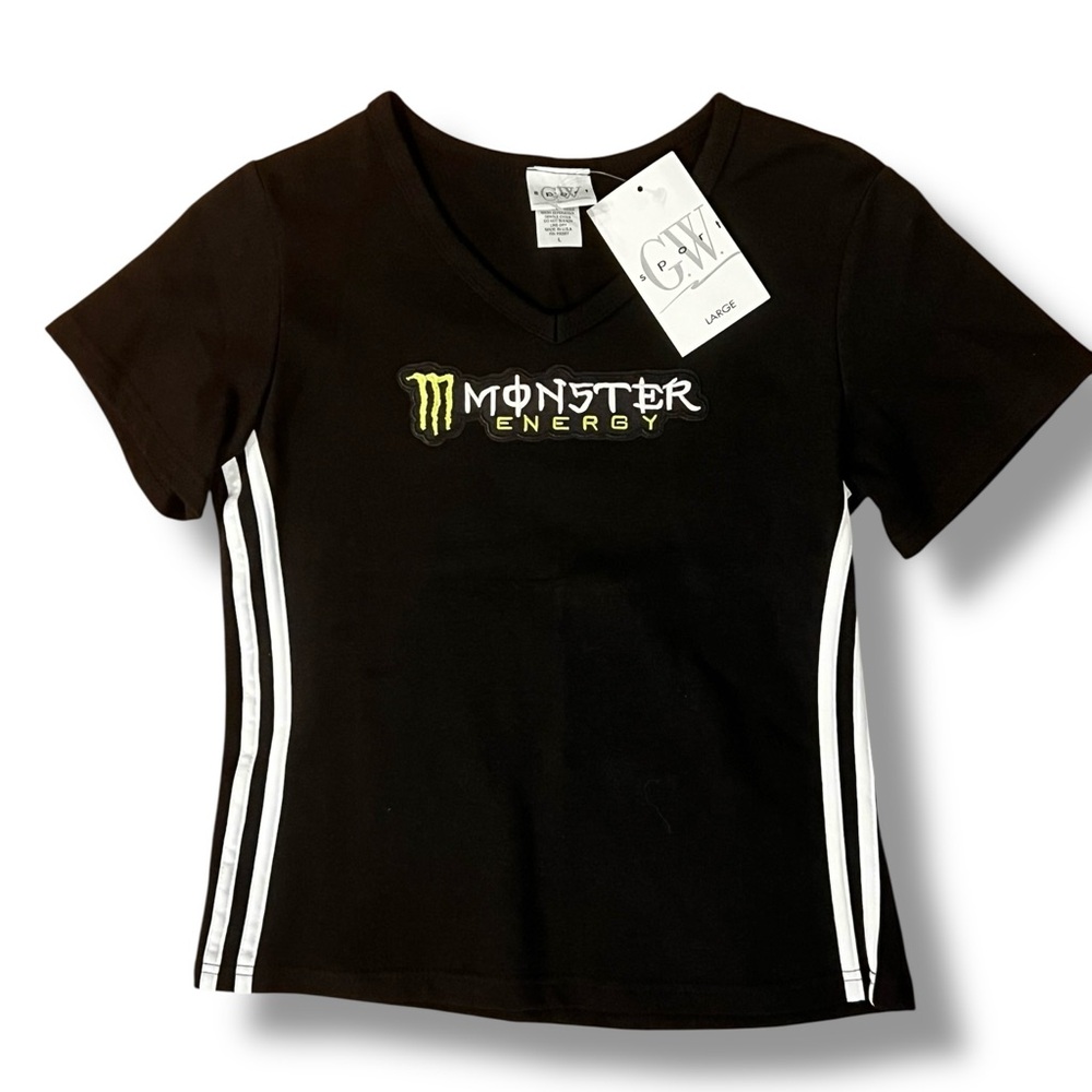 UPCYCLED-NWT Monster Energy VTG 90’s Y2K L GW Sport Black & White  Side Stripe